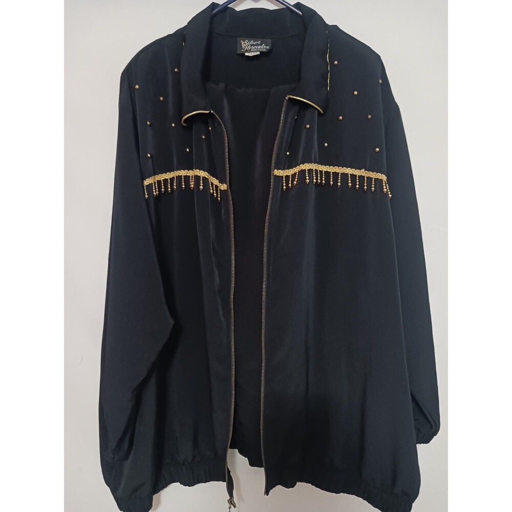 VTG SILVER THREADS WOMEN TOPS SZ 2X COLOR BLACK AND GOLD SHIRT/JACKET  PANT SET